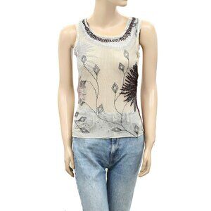Lee Cooper Gloss Embroidered Shimmer Blouse Top Sleeveless Sheer Beige XS 253161